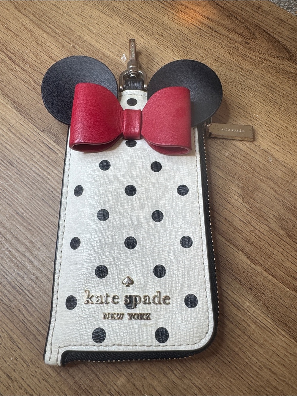 kate spade White Polka Dot Minnie Cardholder with Black Ears and Red Bow